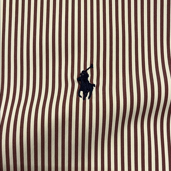 Ralph Lauren Men’s Classic Fit Striped Dress Shirt - White & Burgundy/Brown - Picture 5 of 7